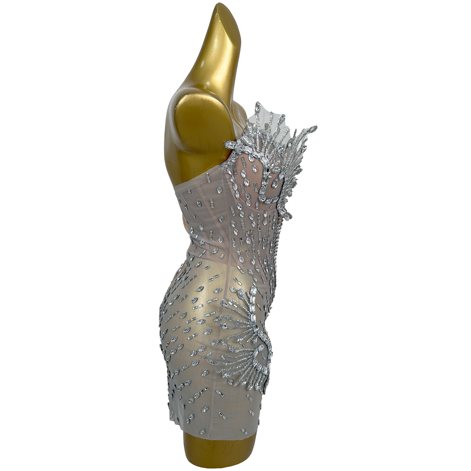 Strapless Sparkly Silver Rhine - Sparkly Rhinestone Club Party Dress 评论和价格