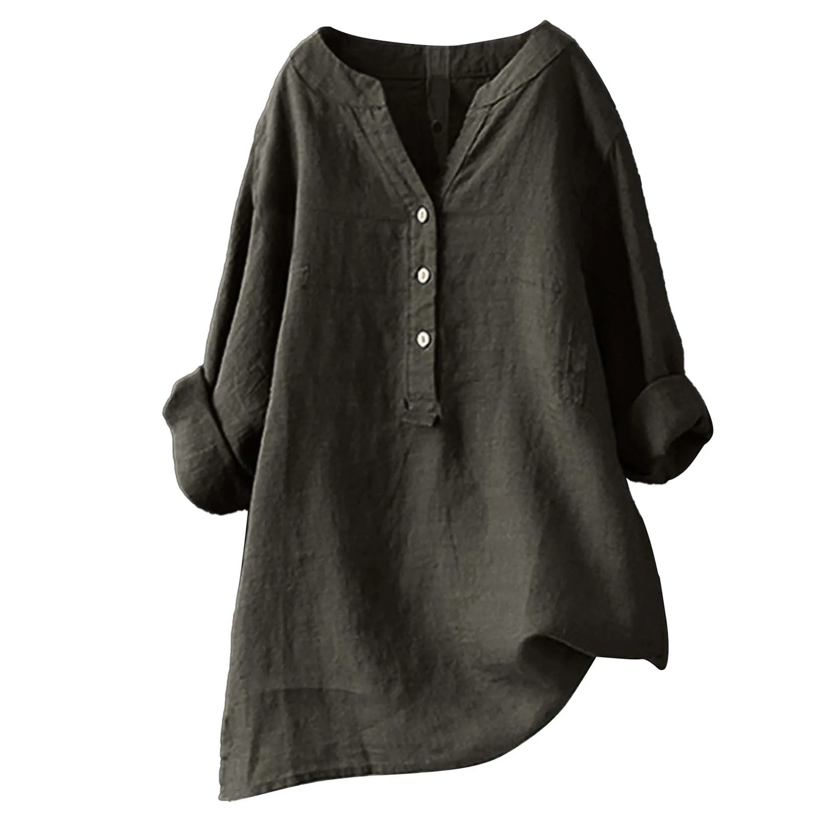 Unisex Women Men Cotton Linen  - Casual Loose Linen Shirt Dress 评论和价格