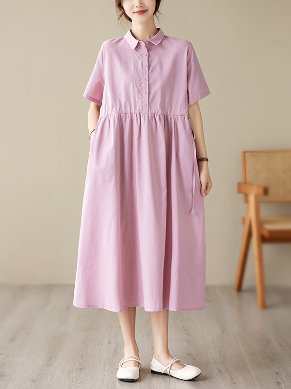 Casual Cotton Linen Embroidere - Casual Loose Linen Shirt Dress 评论和价格