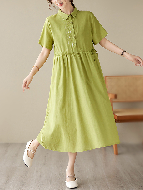 Casual Cotton Linen Embroidere - Casual Loose Linen Shirt Dress 评论和价格